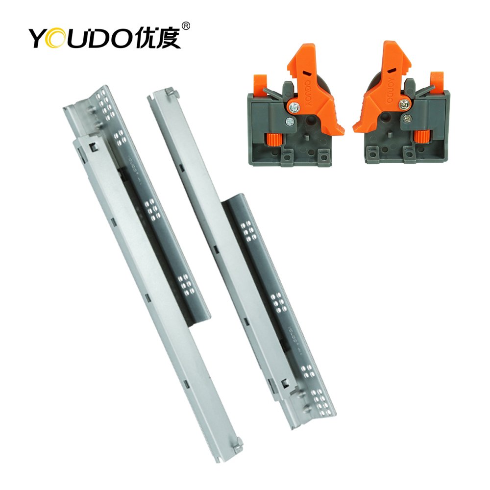 YOUDO Furniture Hardware Full Extension Conceal Buffer Under Mount Soft Close 35KG Loading Capacity Drawer Slide Rail