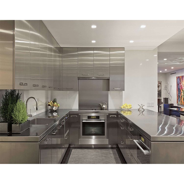 High quality metal 304 ss cabinets furniture design custom restaurant water proofing silver stainless steel kitchen cabinet set