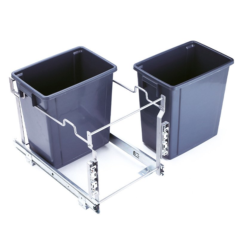 TKK Kitchen Cabinet Pull Out Trash Can Recycle Container Rubbish Two Box Dustbins Built-In Plastic Double Waste Bin