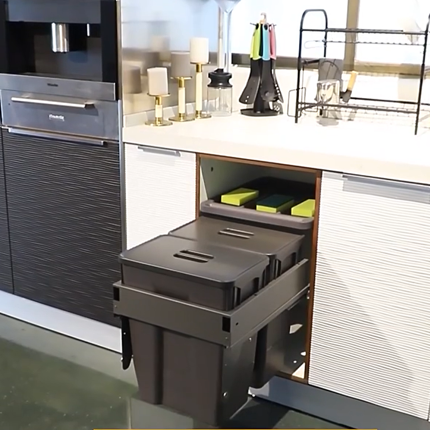 TKK Kitchen Cabinet Pull Out Trash Can Recycle Container Rubbish Two Box Dustbins Built-In Plastic Double Waste Bin