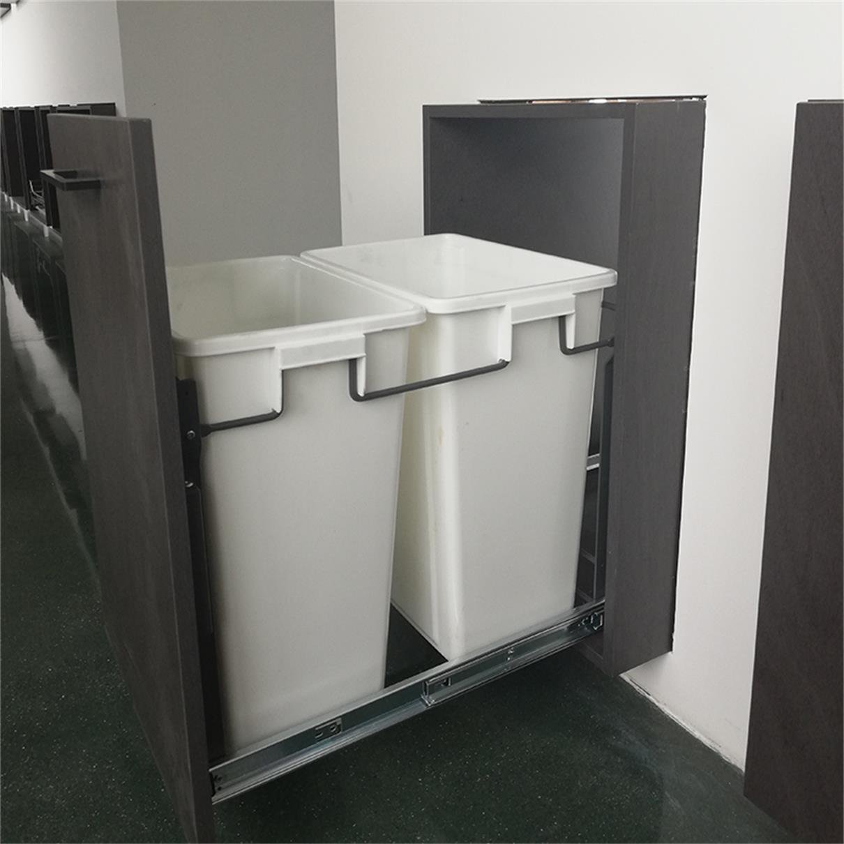 TKK Kitchen Cabinet Pull Out Trash Can Recycle Container Rubbish Two Box Dustbins Built-In Plastic Double Waste Bin