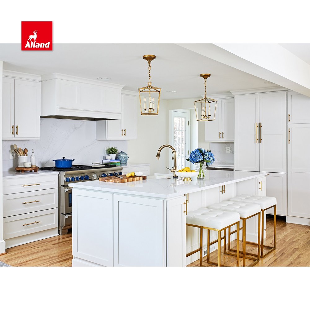 Classic White Painted Design Kitchen Cabinets Idea Solid Kitchen Cabinet with Island Cabinet