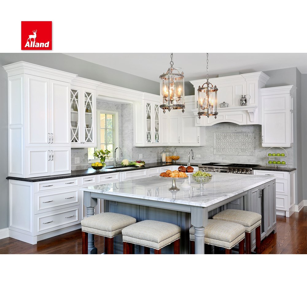 Classic White Painted Design Kitchen Cabinets Idea Solid Kitchen Cabinet with Island Cabinet