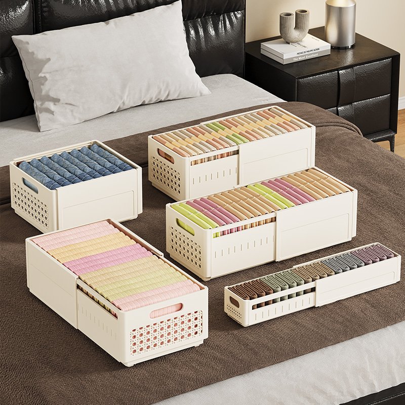 Foldable Stackable Storage Boxes Durable Retractable Plastic Storage Organizer Household Simple Plastic Storage Basket