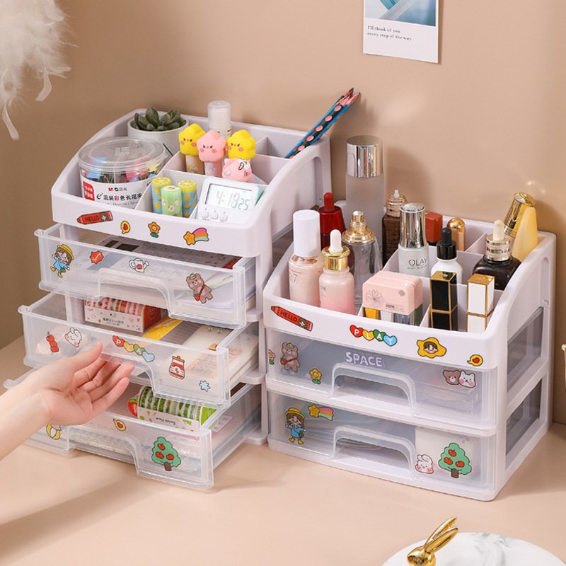 Home Transparent 3 Tiers Table Drawer Type Table Drawer Cosmetic Storage Box