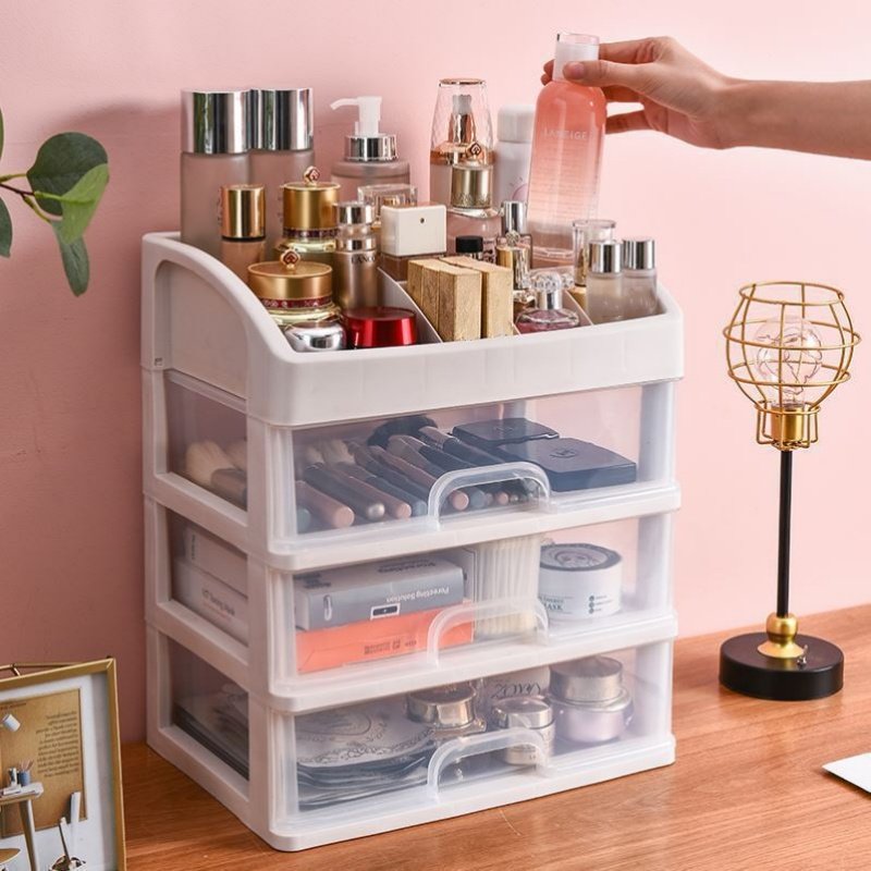 Home Transparent 3 Tiers Table Drawer Type Table Drawer Cosmetic Storage Box