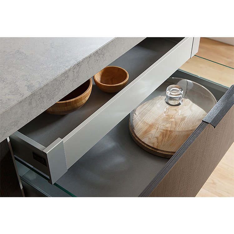 Free design custom made high end modern large high gloss finish dark grey lacquer laminate wooden kitchen cabinet