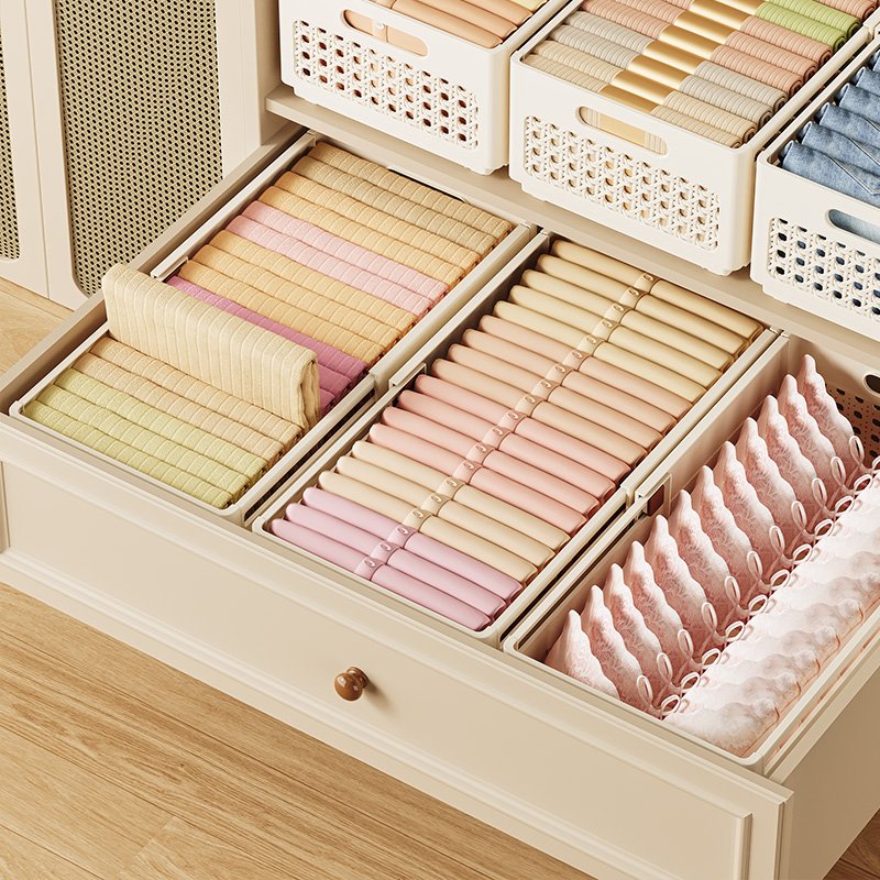 Adjustable Plastic Drawer Dividers Underwear Organizer with Handles Desk Closet Refrigerator Drawer Organizer Storage Baskets