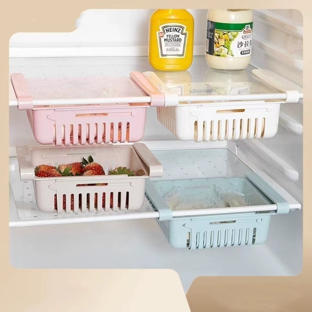 Retractable refrigerator storage drawer organizer food storage basket fruit and vegetable drain basket