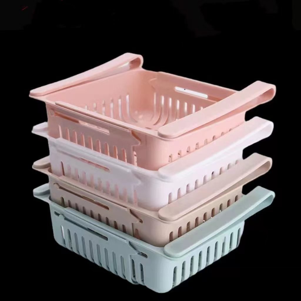 Retractable refrigerator storage drawer organizer food storage basket fruit and vegetable drain basket