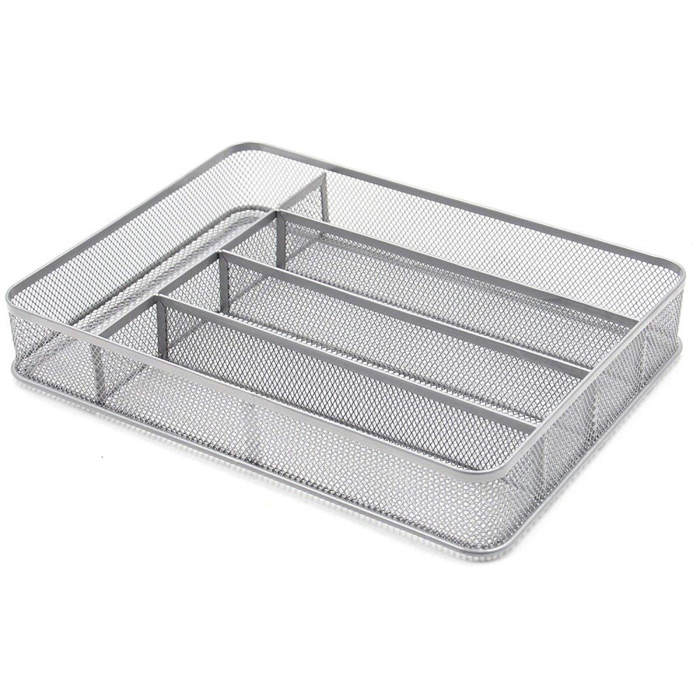 Metal 5 Compartments Cutlery Organizer Silverware Tray Kitchen Utensil Drawer Organizer