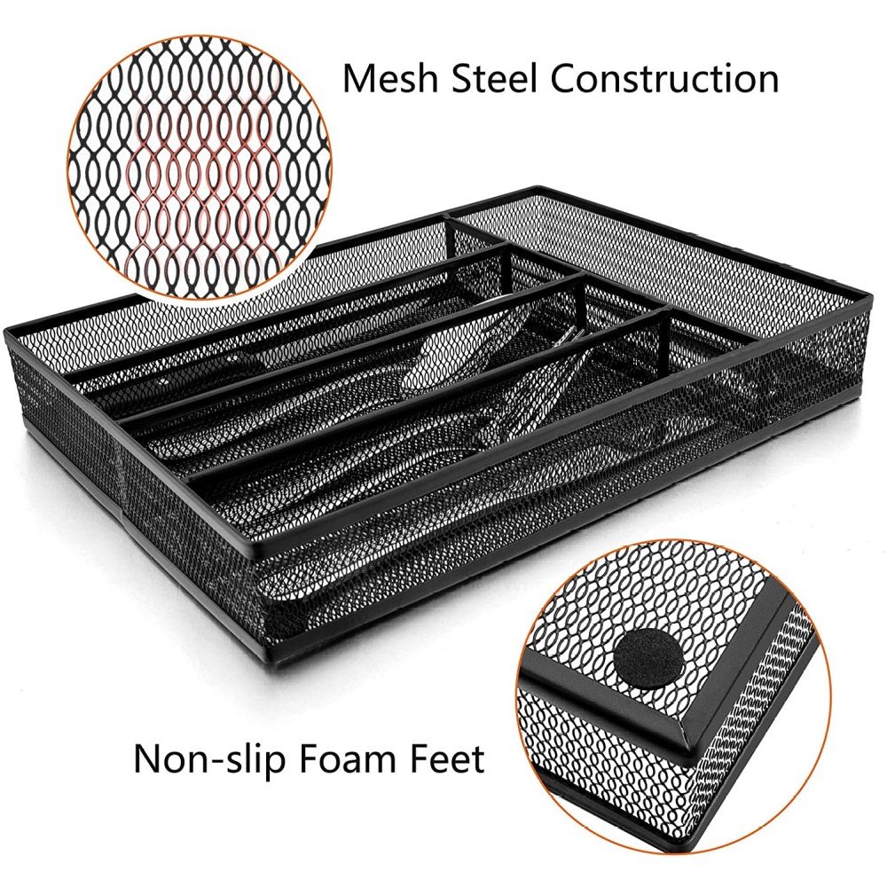 Metal 5 Compartments Cutlery Organizer Silverware Tray Kitchen Utensil Drawer Organizer