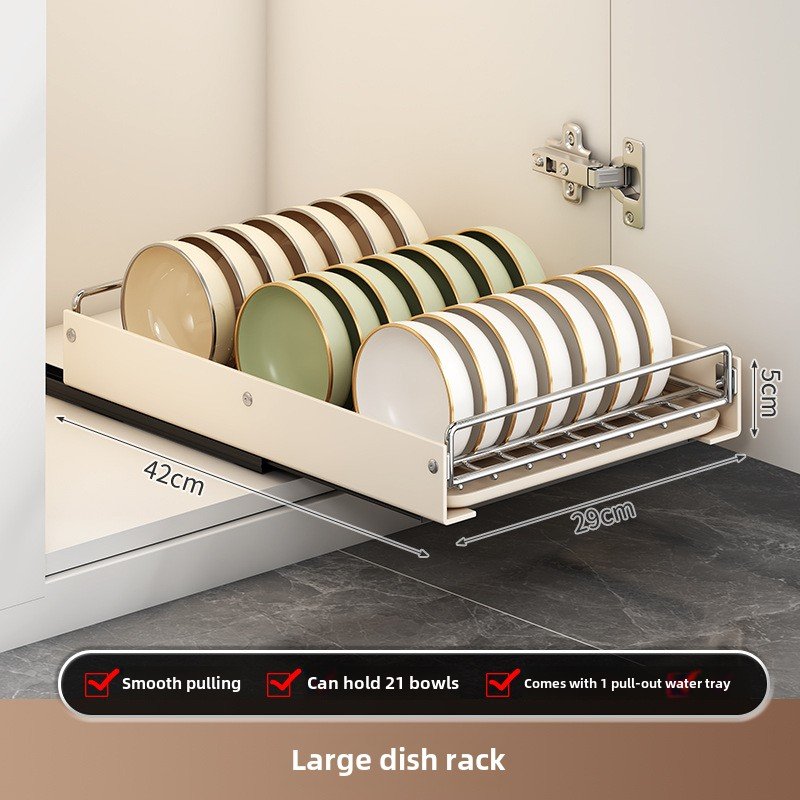 Stainless Steel Install-Free Pull Basket Kitchen Cabinet Drawer-Type Dish Rack for Sink Storage Metal Material