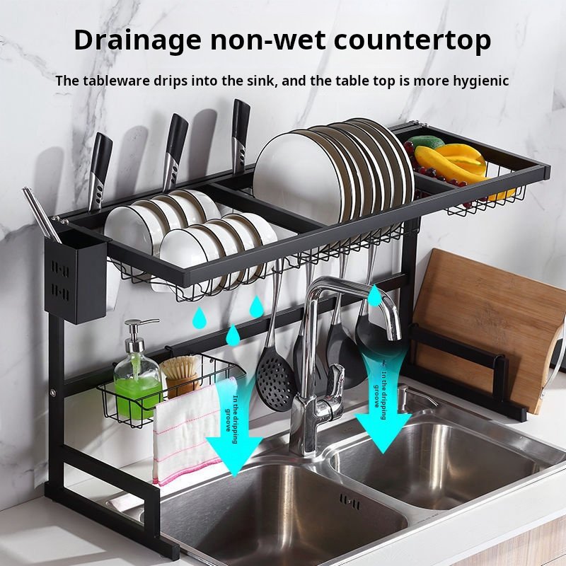 Stainless steel kitchen sink storage rack countertop bowl and plate storage rack