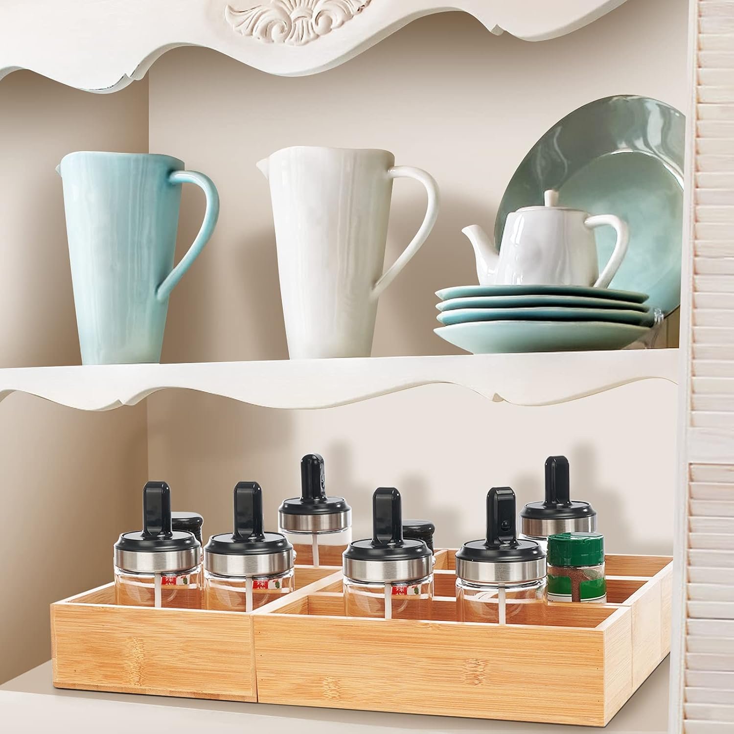 Bathroom Drawer Organizer Bamboo Box Bin for Junk Vanity Desk Makeup Drawer, Small Wooden Container Tea Storage Tray for Kitchen