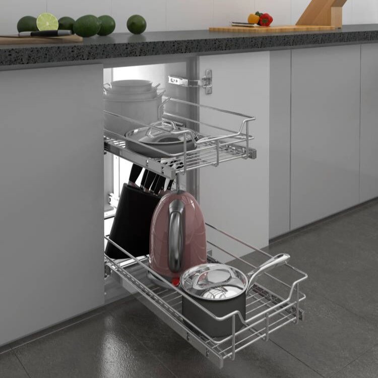 STORKING Professional Double Drawer Pull Out Two Tier Sliding Under Cabinet Organizer 24"bottom