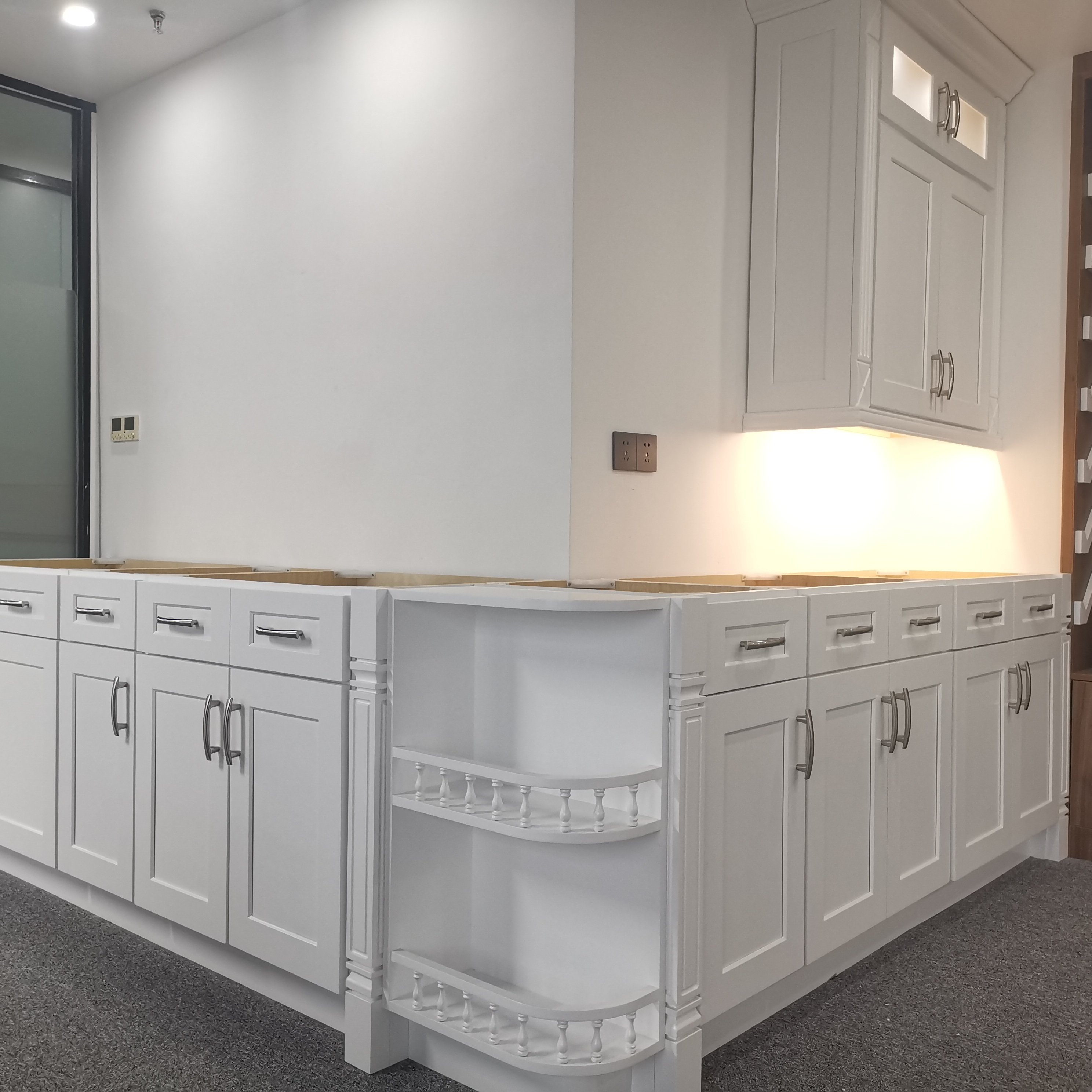 GOLDTOP OEM/ODM Cuarzo Modern Kitchen Cabinets Shaker White Door Frame Construct 3/4 Birch Solid Wood Lazy Susan quartz slabs