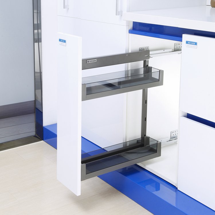 custom factory kitchen storage pull out spice drawer side mounted soft closing glass seasoning basket