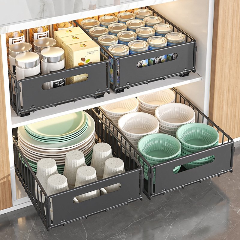 Kitchen and Bathroom Organizer Storage Basket with Drawer Under Sink Sliding Drawer Sliding Basket Storage Rack