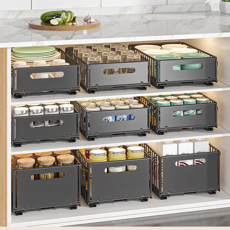 Kitchen and Bathroom Organizer Storage Basket with Drawer Under Sink Sliding Drawer Sliding Basket Storage Rack
