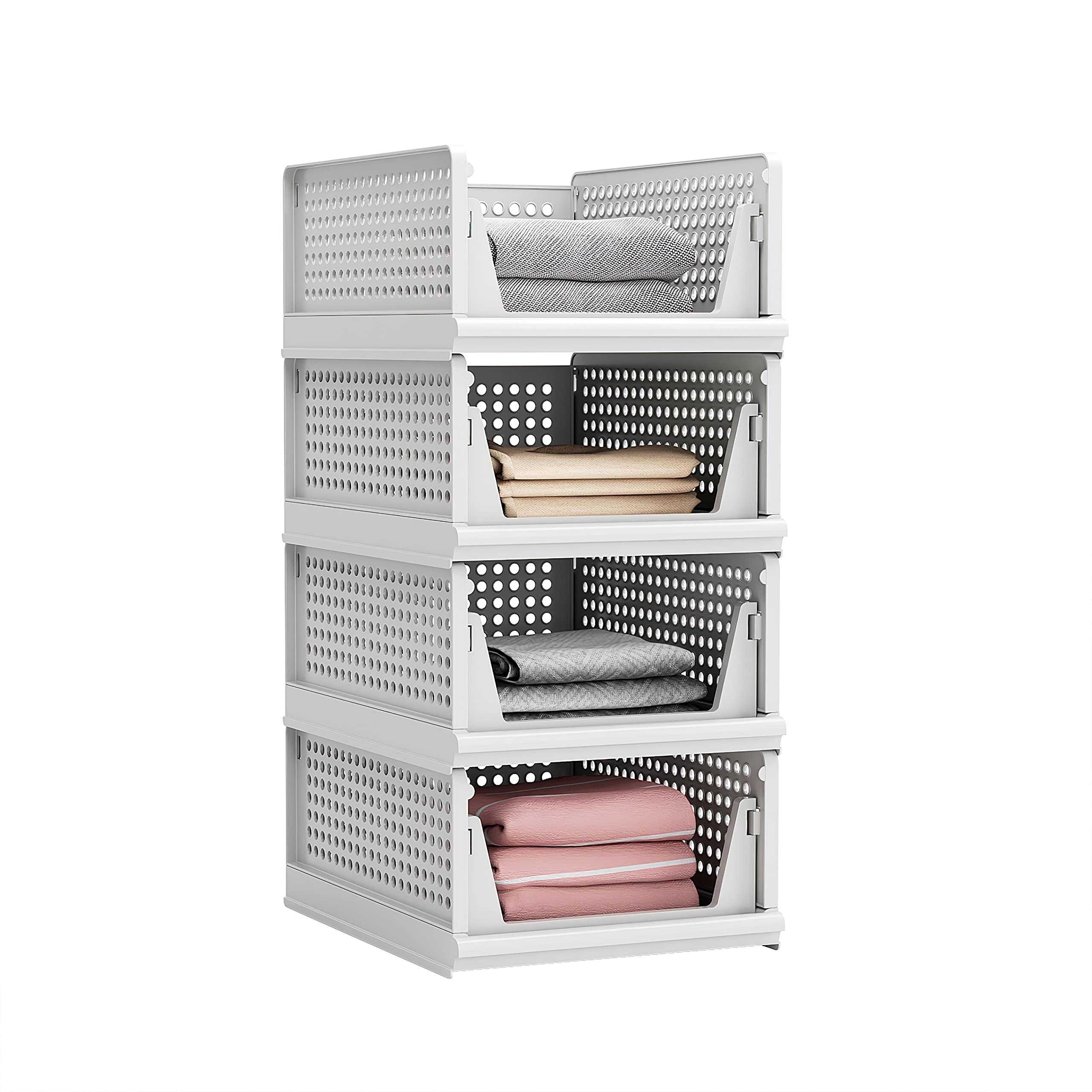 China Golden Supplier Stackable Plastic Storage Basket Bin Foldable Clothes Drawer Storage Box for Closet Wardrobe Organizer