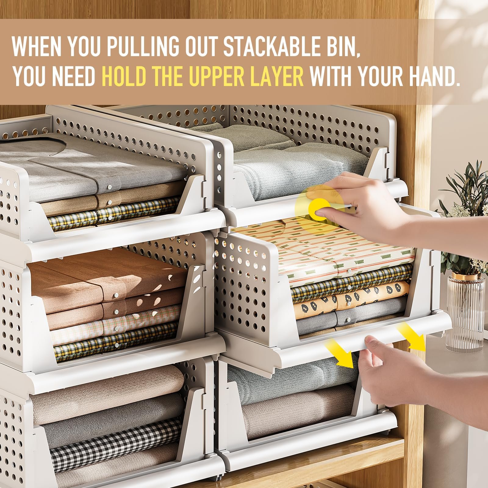 China Golden Supplier Stackable Plastic Storage Basket Bin Foldable Clothes Drawer Storage Box for Closet Wardrobe Organizer