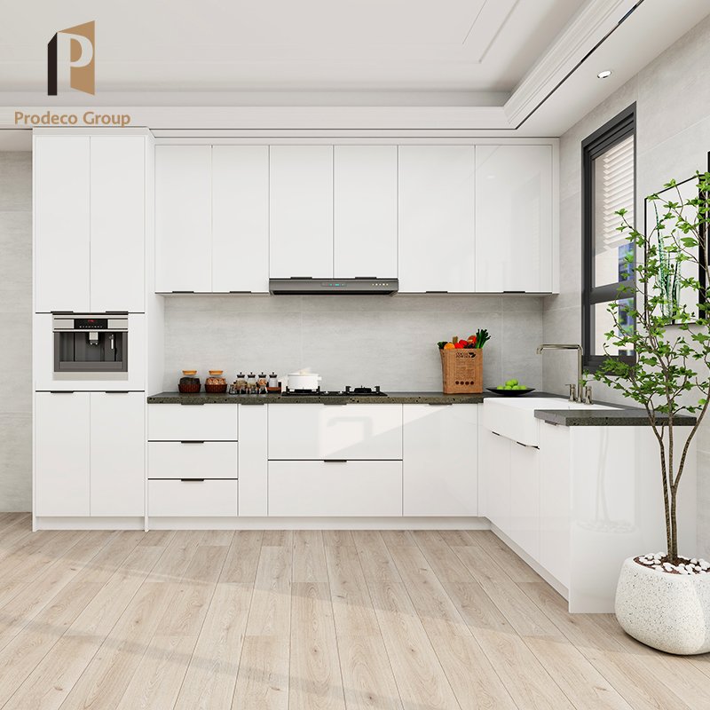High End Apartment L Shape High Gloss White Wooden Kitchen Cabinets White Cupboard Modern Designs Kitchen Cabinets
