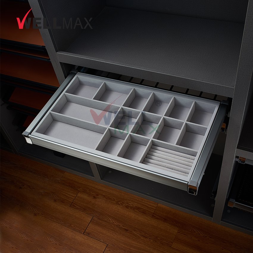 WELLMAX Wardrobe Accessories Jewelry Tray Drawer Pull Out Sliding Organizer Box Basket Storage For Bedroom