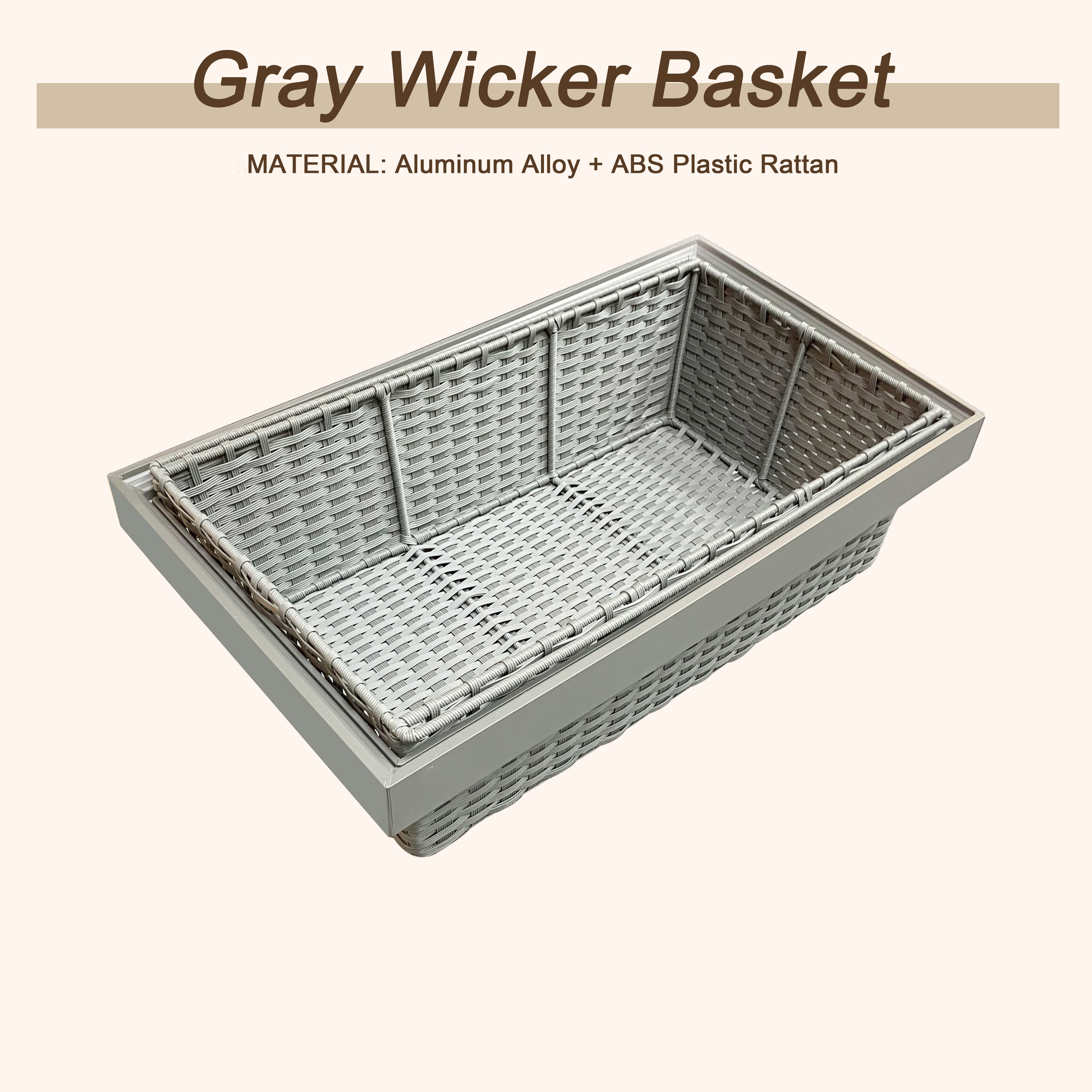 Latest Wardrobe Accessories Organizer for Clothes with Metal Frame Drawer Storage Dividers Rattan Rectangular Gray Wicker Basket
