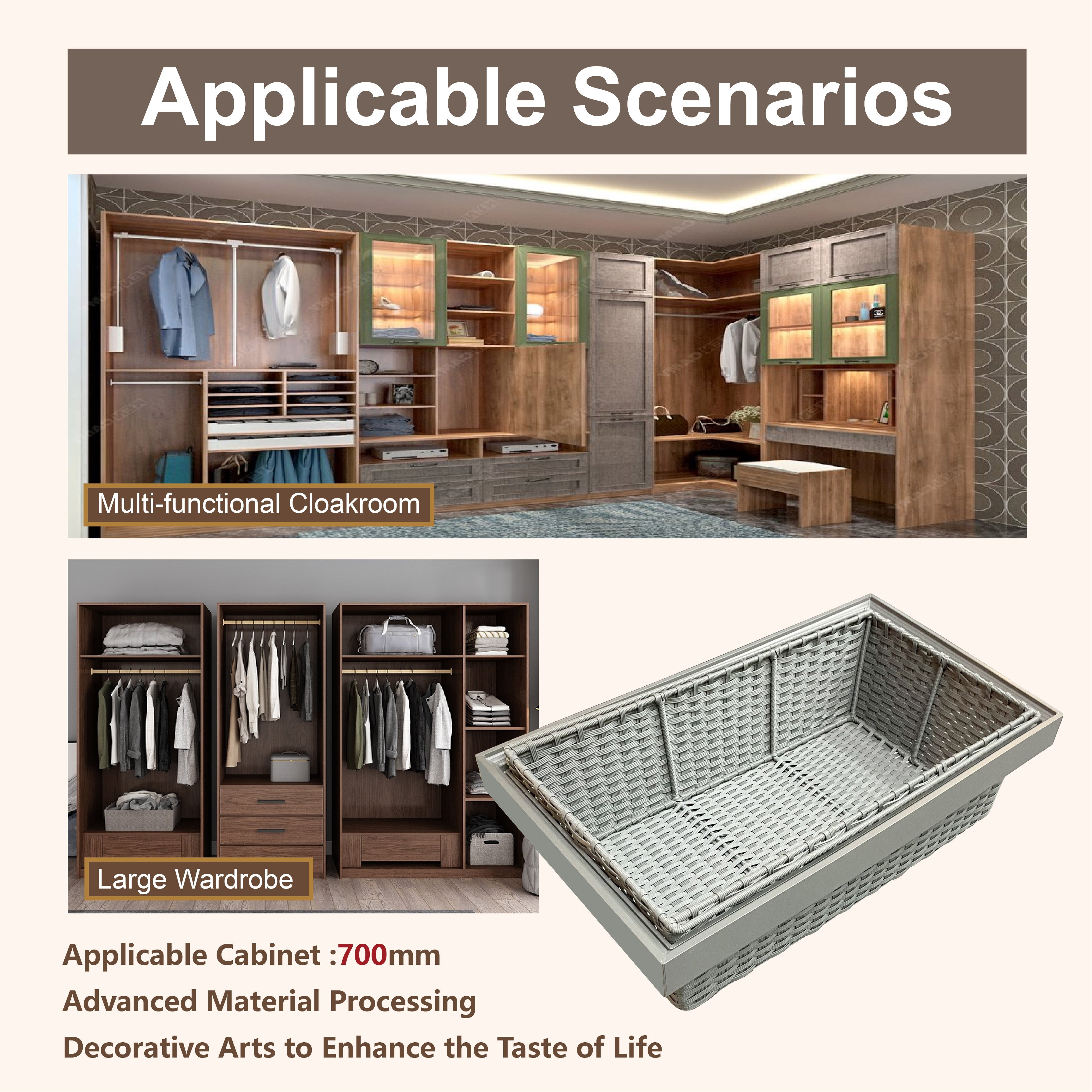 Latest Wardrobe Accessories Organizer for Clothes with Metal Frame Drawer Storage Dividers Rattan Rectangular Gray Wicker Basket