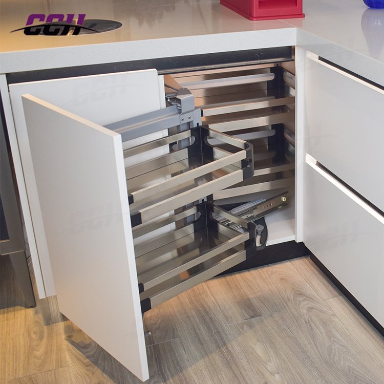 Kitchen cabinet sliding pull-out basket corner swivel basket drawer pull out basket blind corner