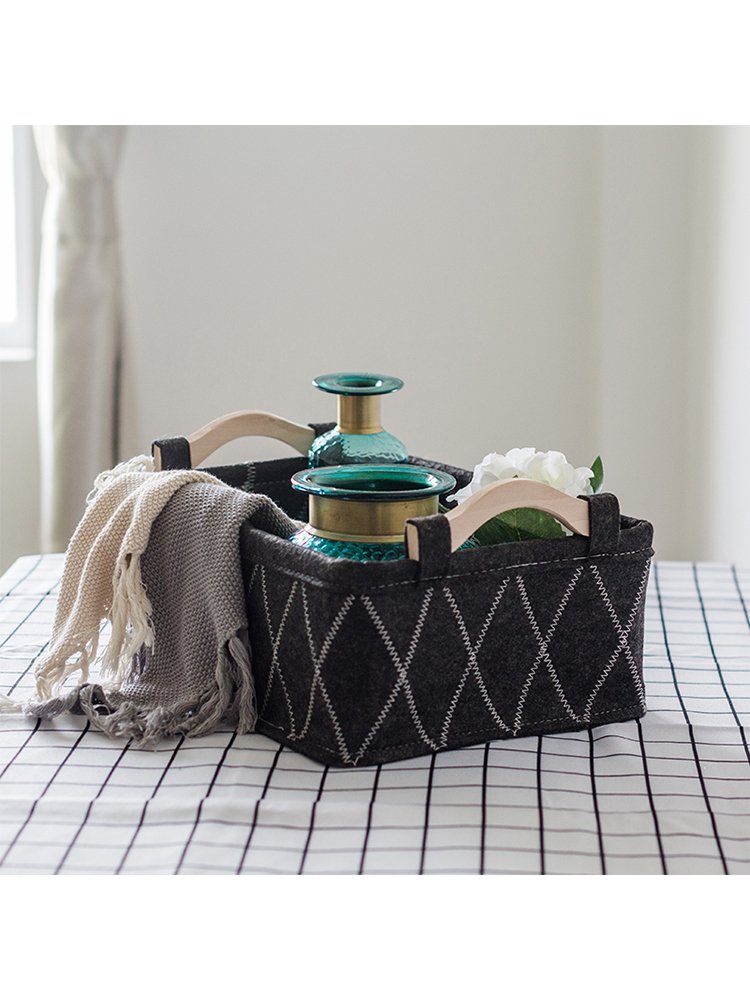 Felt Drawer Storage Basket Holders with Wood Handle for Toys Books and Tools Organizer