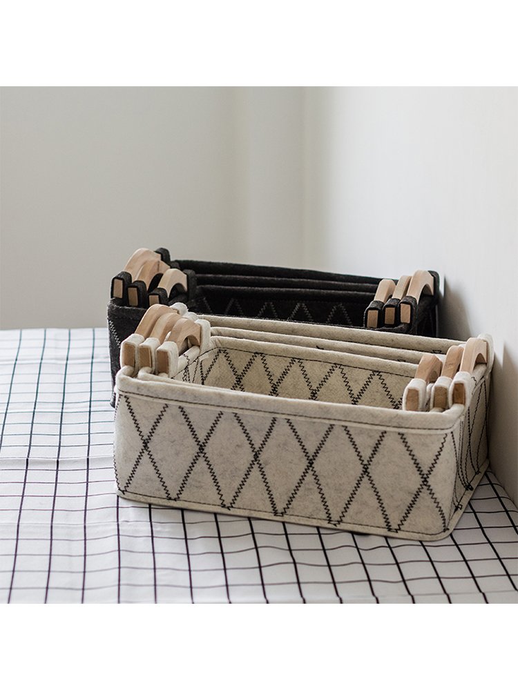 Felt Drawer Storage Basket Holders with Wood Handle for Toys Books and Tools Organizer
