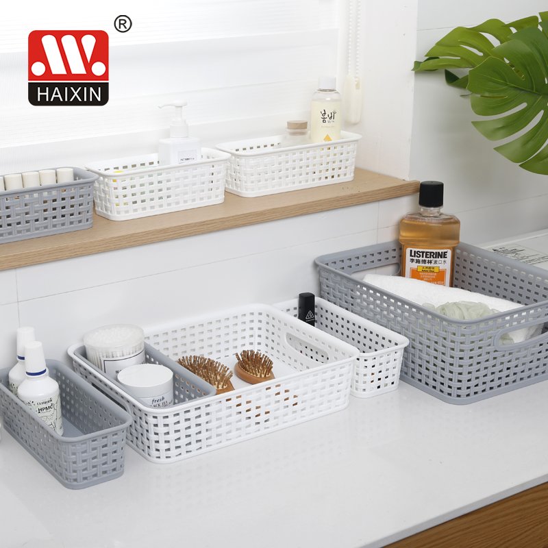 Haixin homeuse sundries drawer organizer basket different sizes of plastic wicker storage basket set