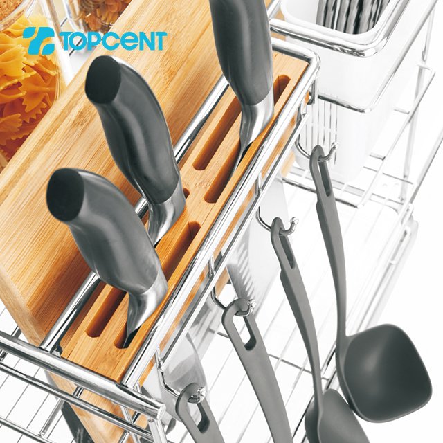 Topcent Multi-functional kitchen cabinet accessories soft closing drawer seasoning basket pull out drawer basket