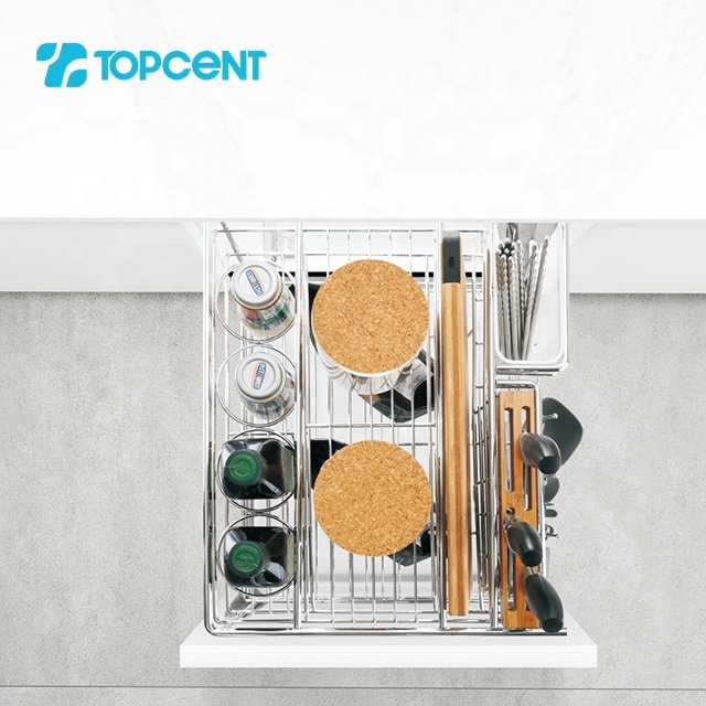Topcent Multi-functional kitchen cabinet accessories soft closing drawer seasoning basket pull out drawer basket