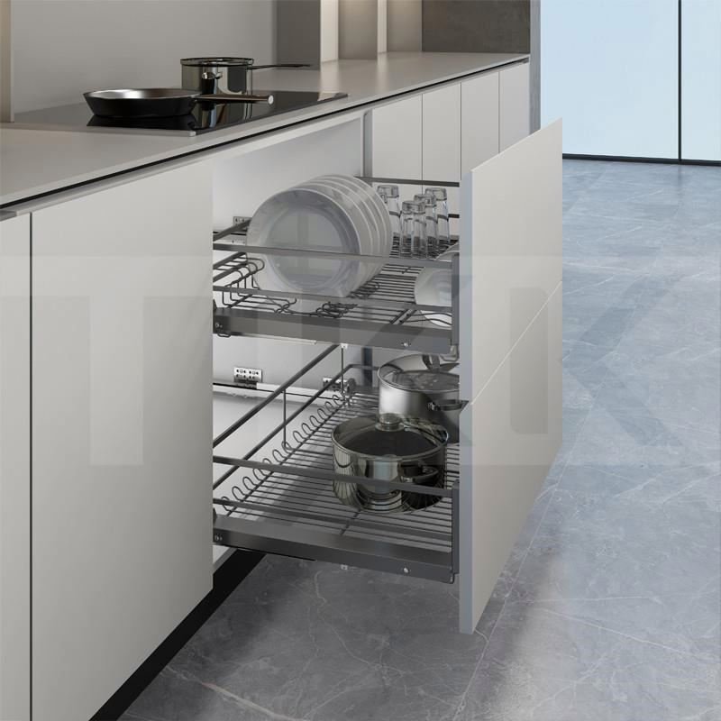 TKK Modern Wire Metal Kitchen Cabinet Storage Basket Sink Drawer Sliding Pull out Wicker Baskets for Kitchen Cabinets