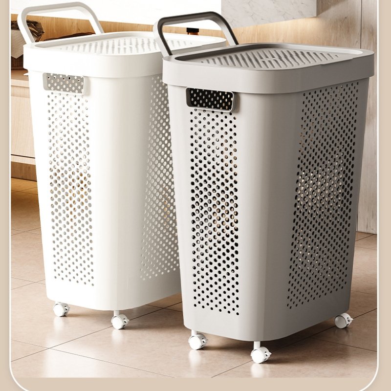 Home Supplies Large Dirty Clothing Basket Plastic Rolling Laundry Hamper with Underwear Basket Handle Wheels