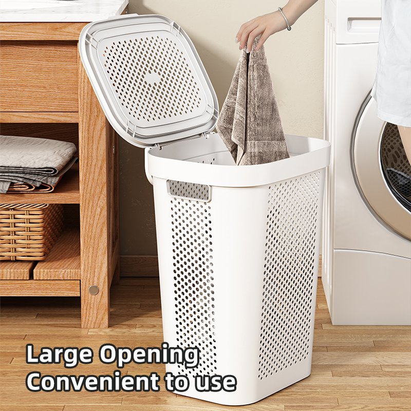 Home Supplies Large Dirty Clothing Basket Plastic Rolling Laundry Hamper with Underwear Basket Handle Wheels