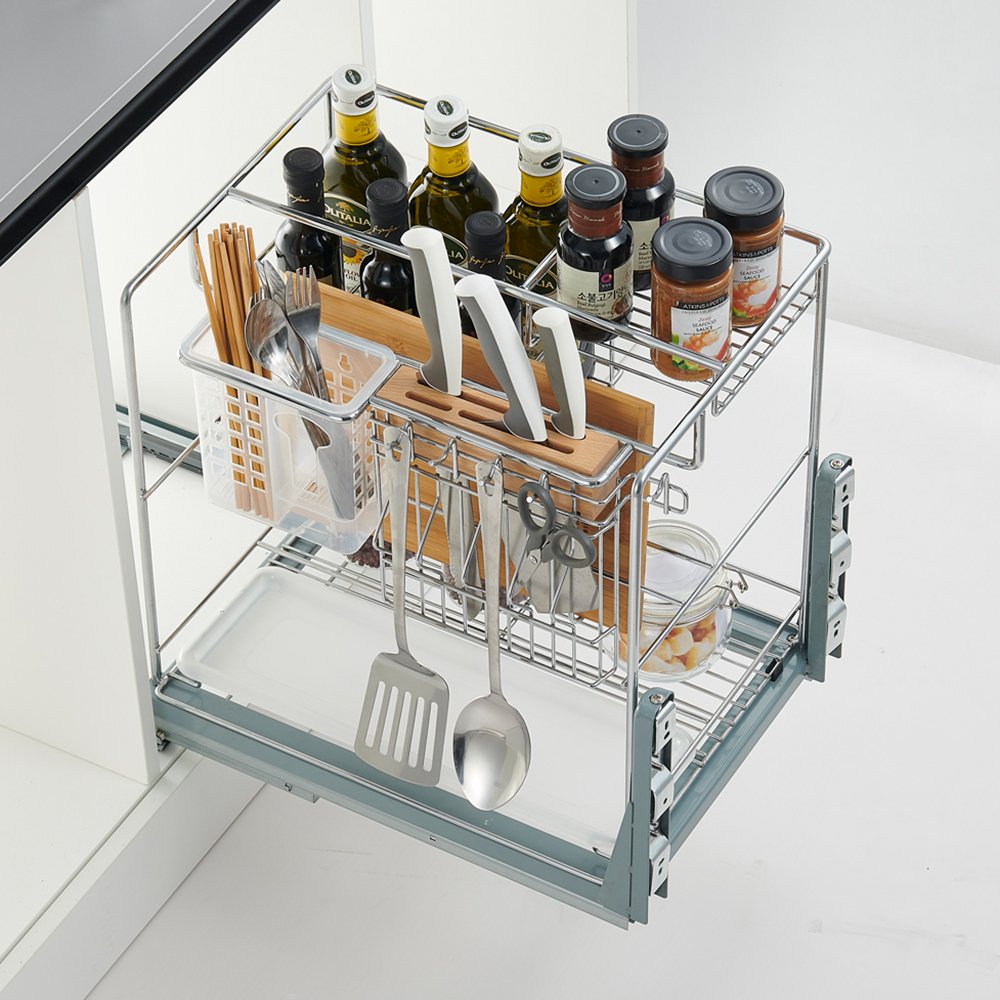 Kitchen Stainless Steel Storage Basket Metal Wire Drawers Storage Kitchen Pull Out Basket