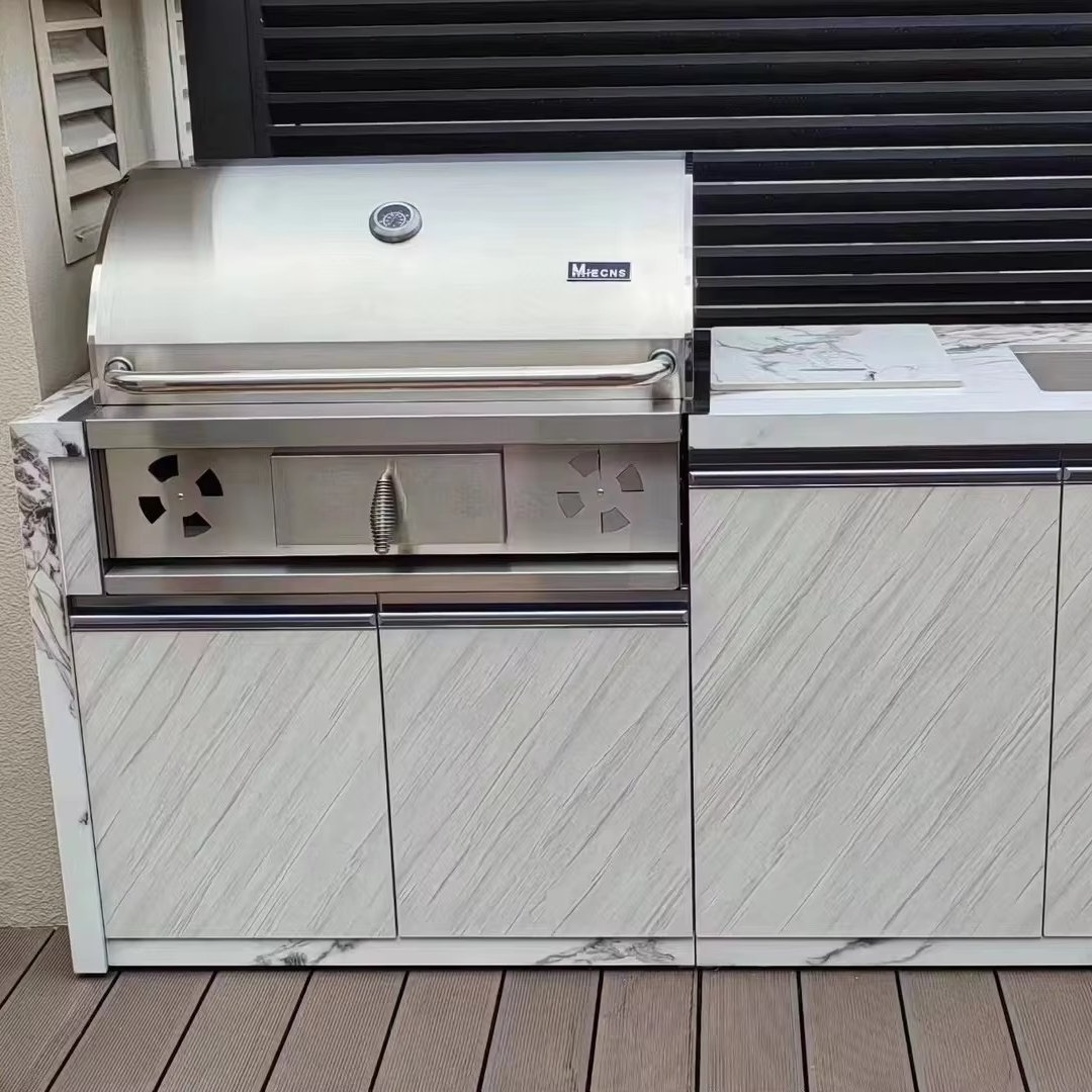 Customized bbq outdoor kitchen cabinet with bbq unit set and the sink and tap