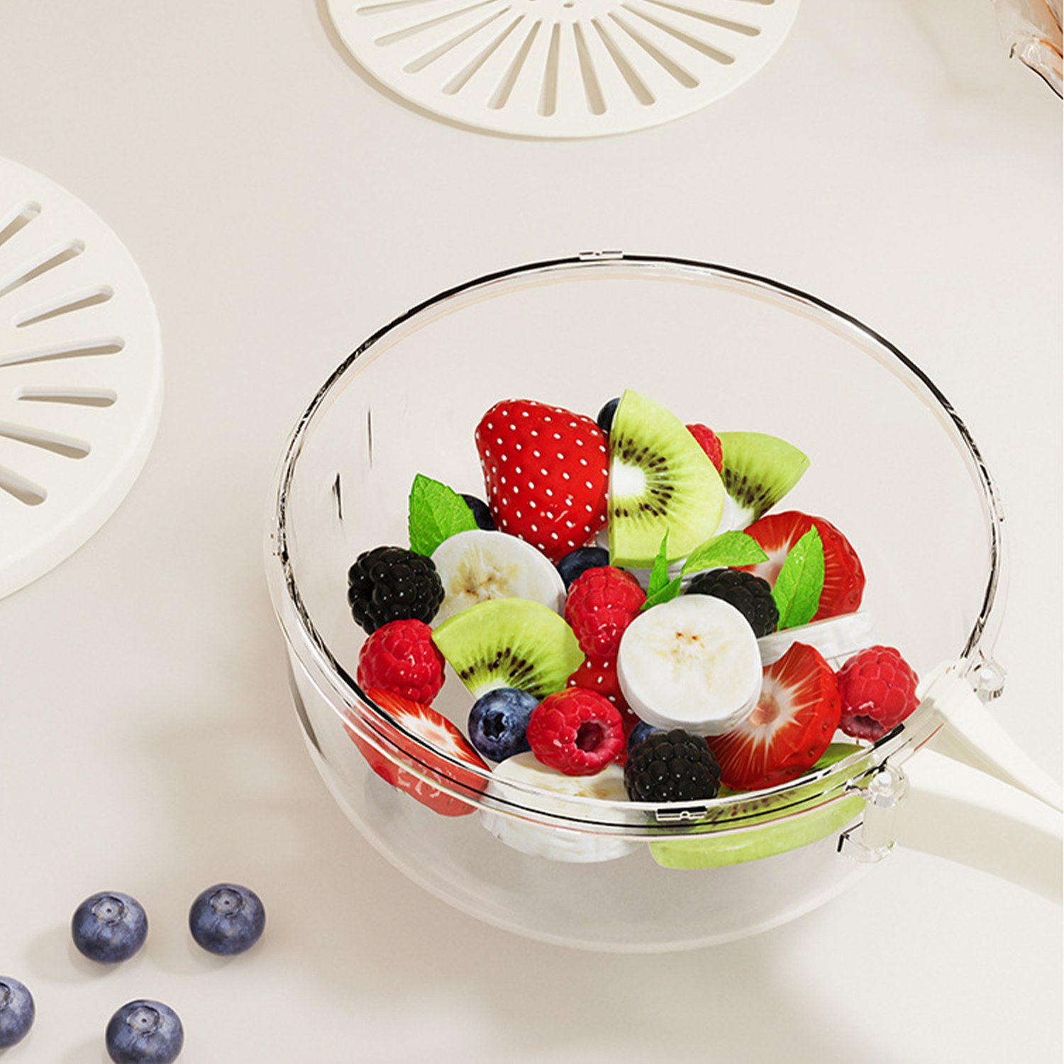 Multifunctional Double-Layer Vegetable Washing Drain Basket Salad Bowl With Foldable Handles And Lid