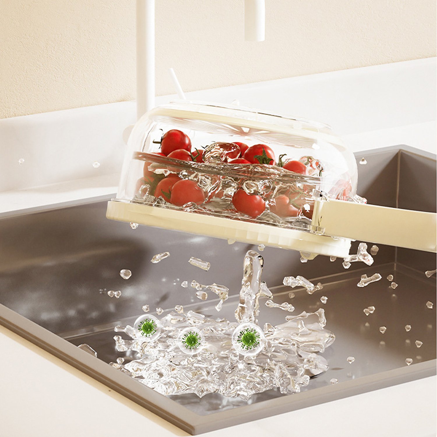 Multifunctional Double-Layer Vegetable Washing Drain Basket Salad Bowl With Foldable Handles And Lid