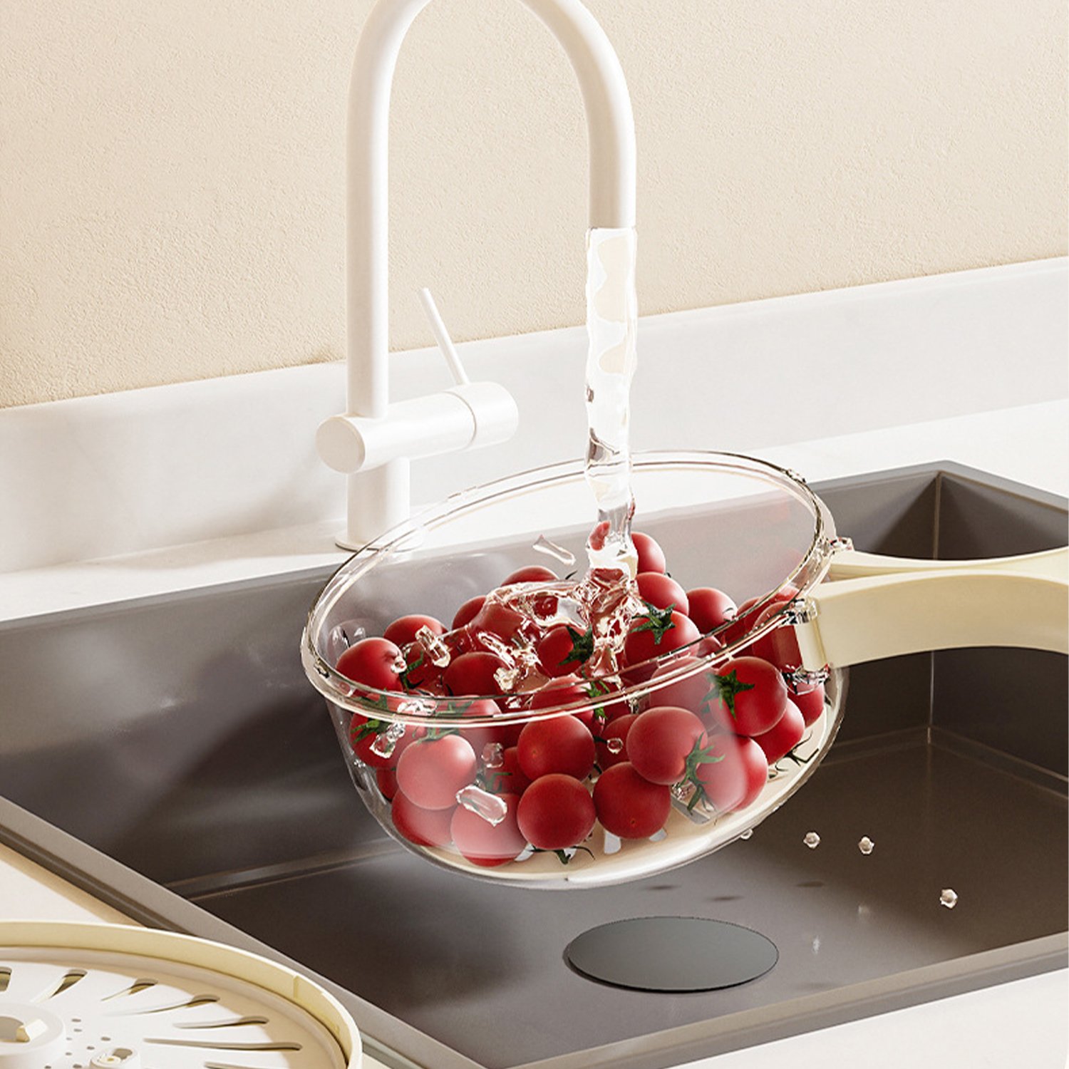 Multifunctional Double-Layer Vegetable Washing Drain Basket Salad Bowl With Foldable Handles And Lid