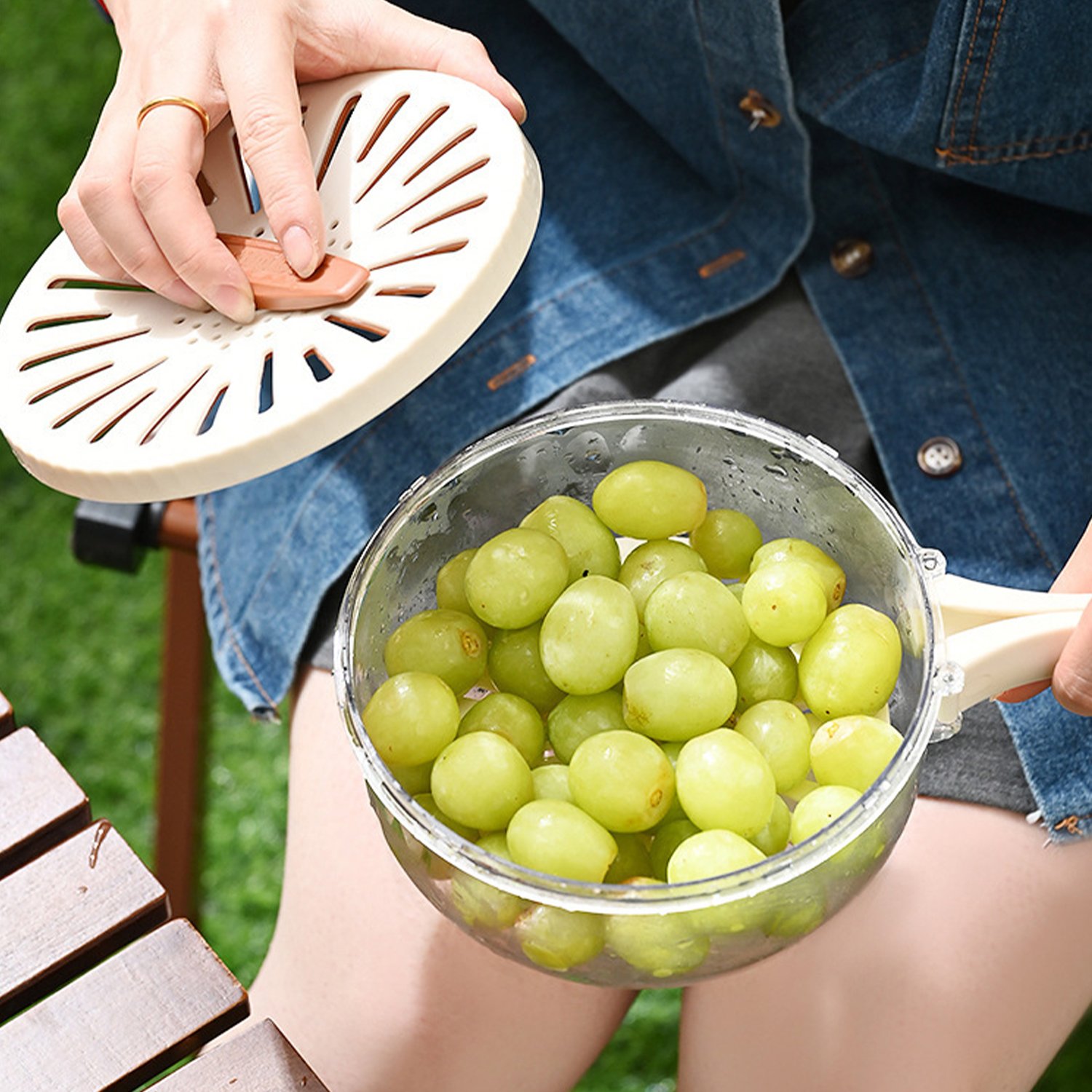 Multifunctional Double-Layer Vegetable Washing Drain Basket Salad Bowl With Foldable Handles And Lid