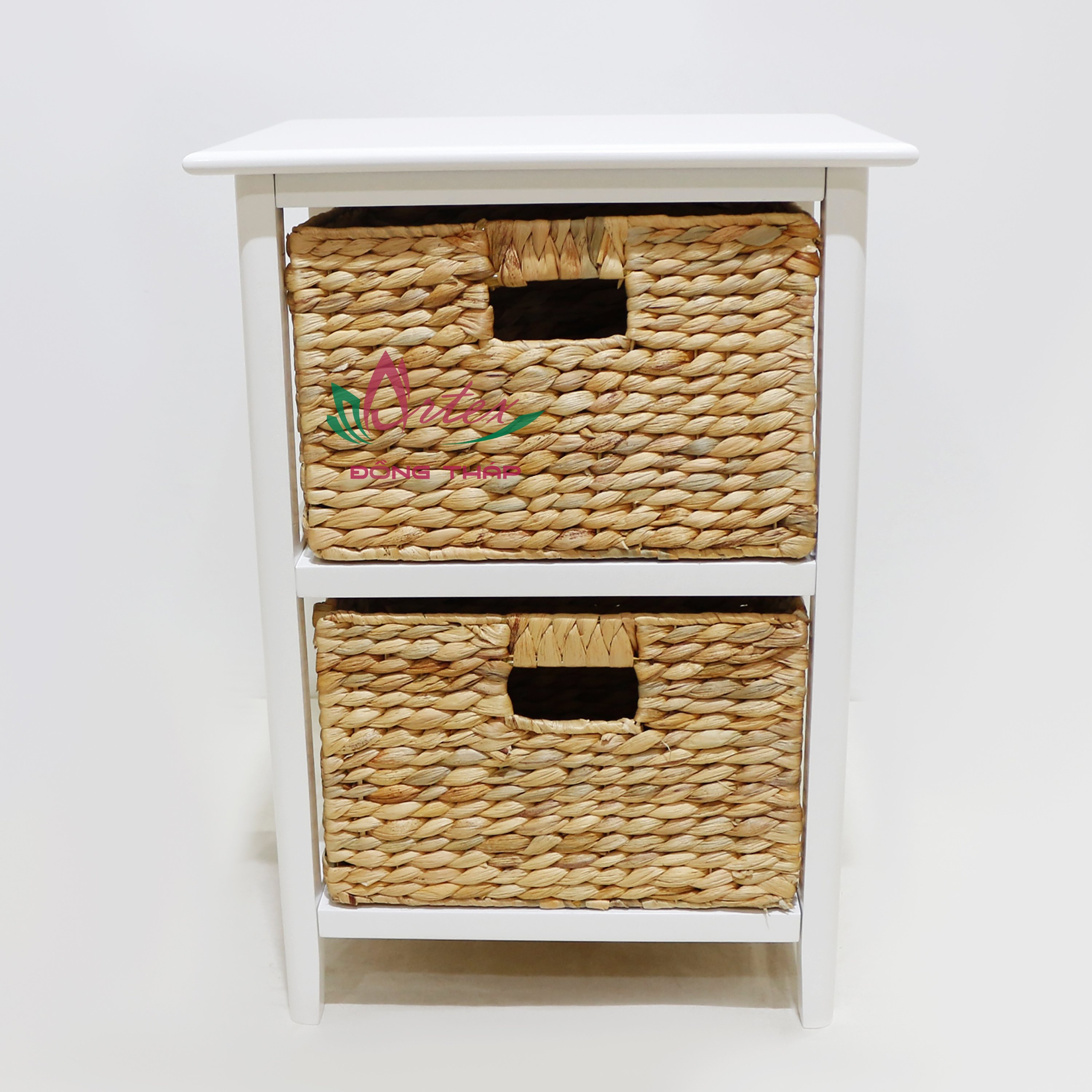 Artex Dong Thap Factory Wholesale Top Trending 3 Drawer Wood Side Table with Hyacinth Basket Drawer Storage Handicraft
