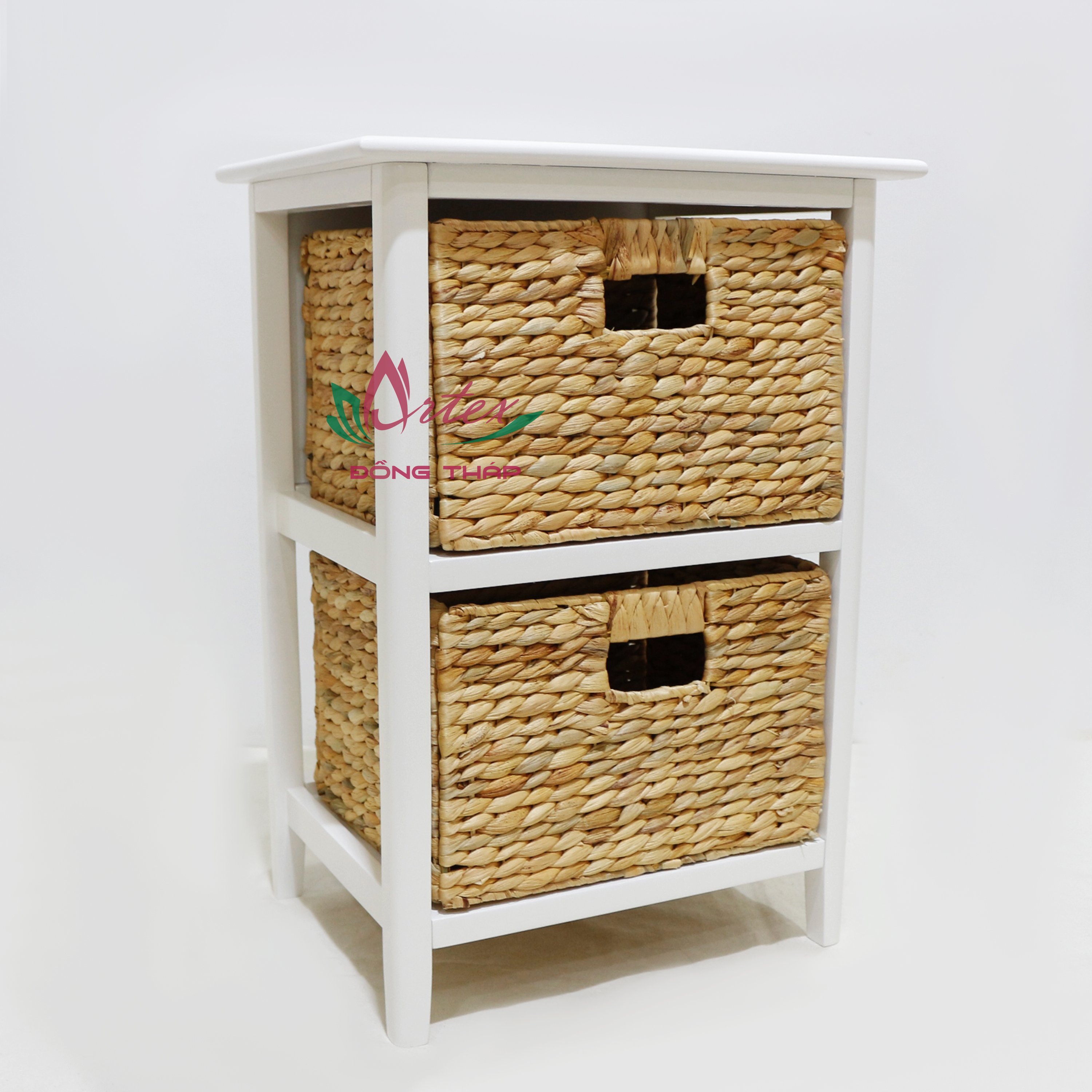 Artex Dong Thap Factory Wholesale Top Trending 3 Drawer Wood Side Table with Hyacinth Basket Drawer Storage Handicraft