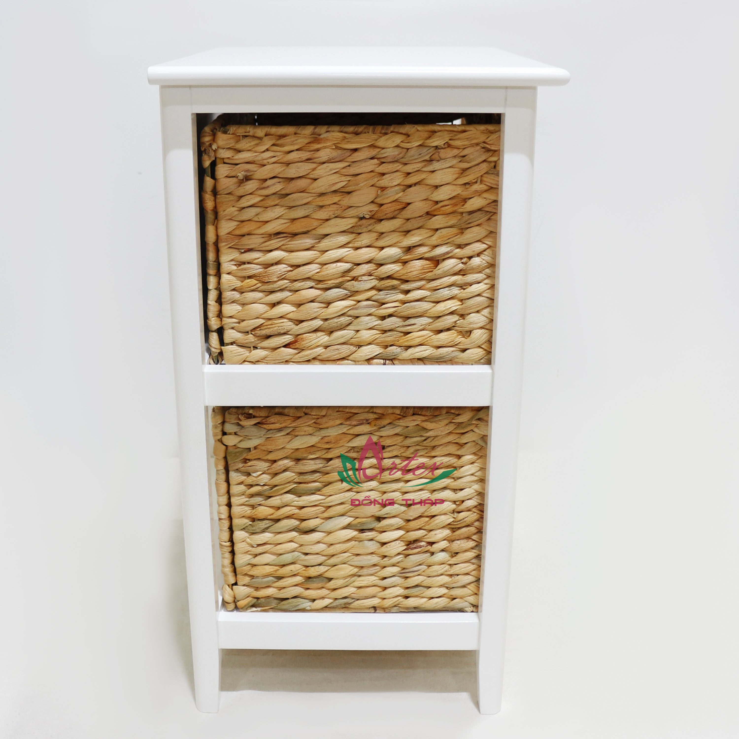 Artex Dong Thap Factory Wholesale Top Trending 3 Drawer Wood Side Table with Hyacinth Basket Drawer Storage Handicraft