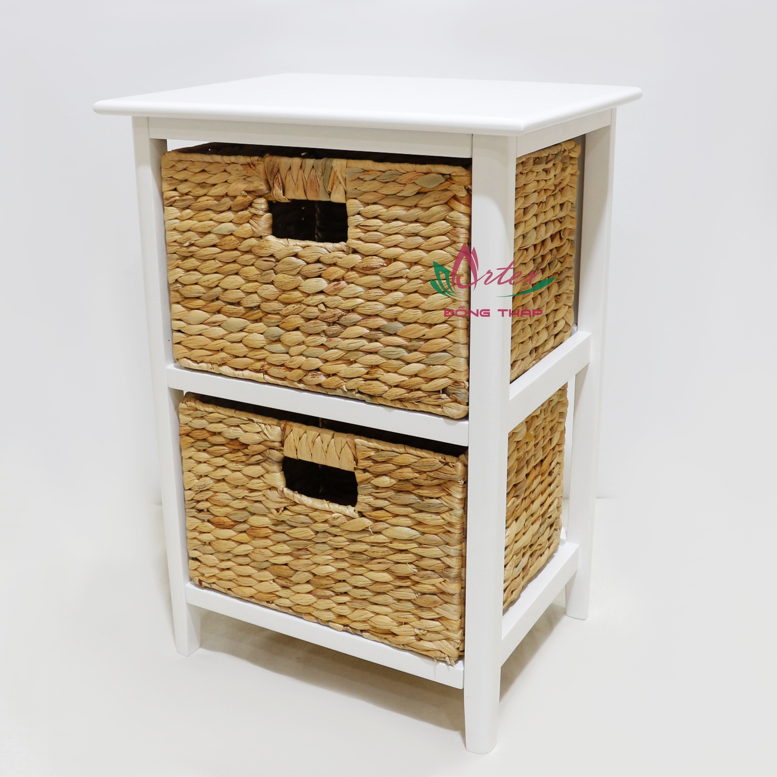 Artex Dong Thap Factory Wholesale Top Trending 3 Drawer Wood Side Table with Hyacinth Basket Drawer Storage Handicraft