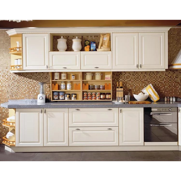 Apartment plywood carcass modular kitchen cabinet design modern pvc membrane mdf wooden board kitchen cabinets set